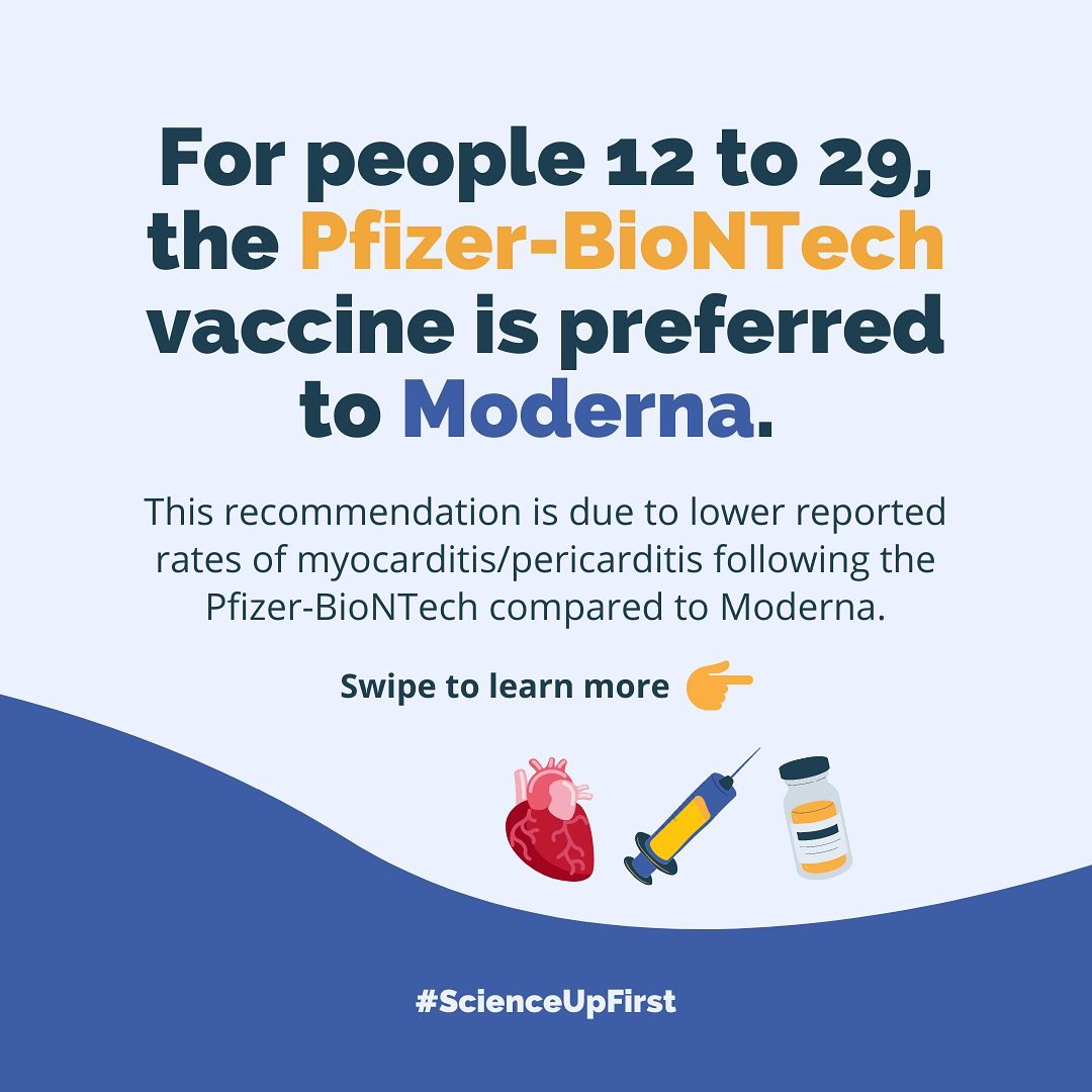 For people 12 to 29, the Pfizer-BioNTech vaccine is preferred to Moderna.