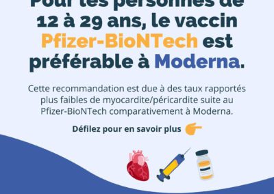 Pour les personnes de 12 à 29 ans, le vaccin Pfizer-BioNTech est préférable à Moderna.